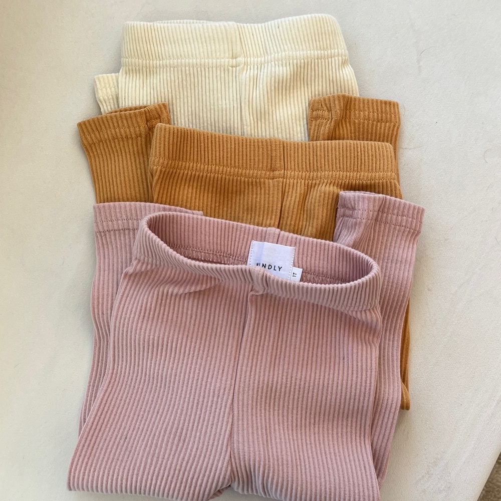 Ribbed Kids Leggings Set - Pink, Tan, Cream